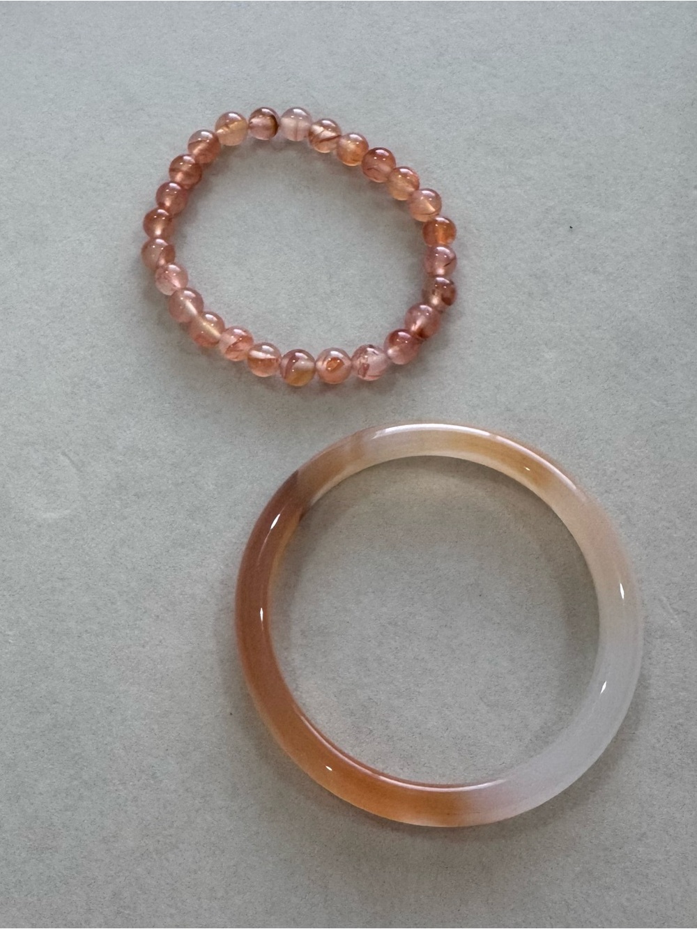 Elegant Peach Agate Bead Stretch Bracelet and Bangle Set